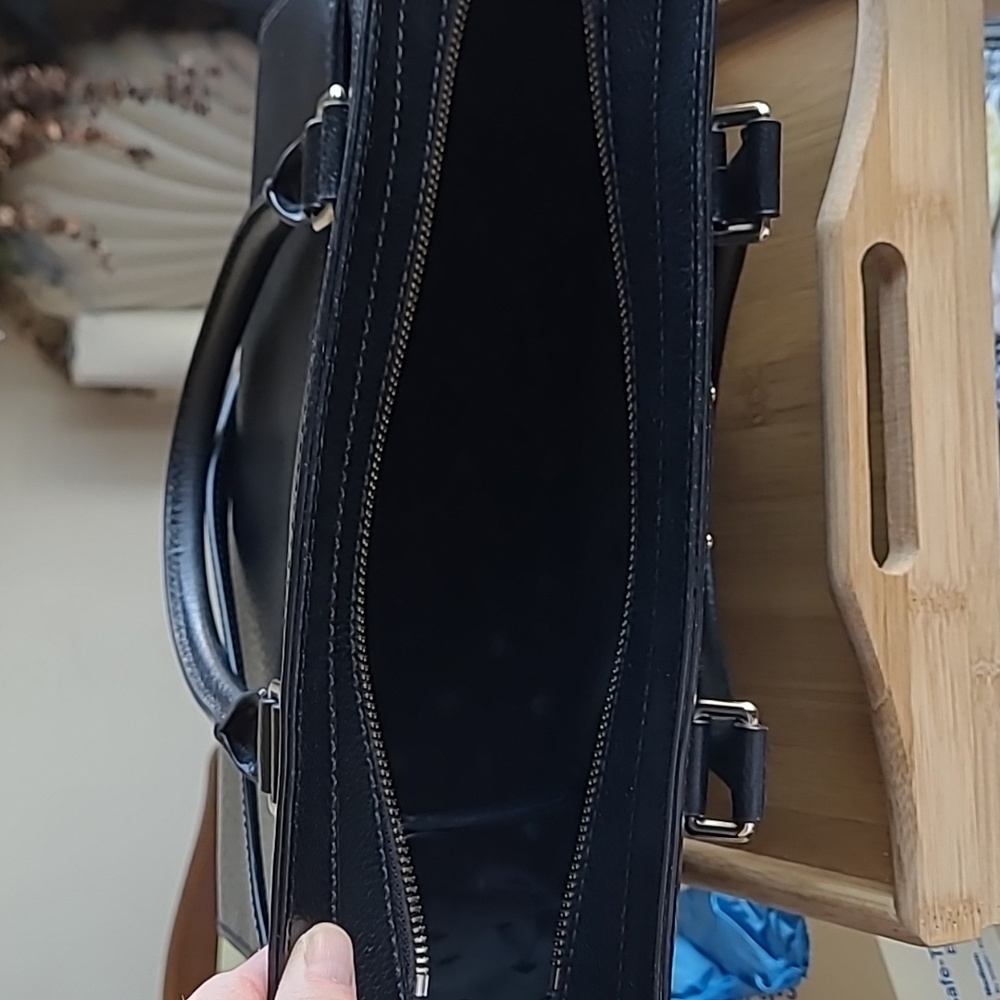 Kate Spade black zip top satchel with strap. - Picture 4 of 6